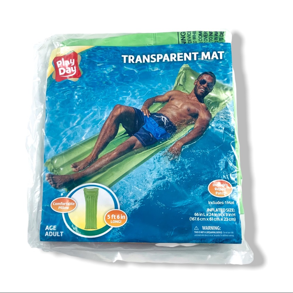 Play Day Transparent Lime Green Inflatable Pool Mat/Swimming Pool Raft. NEW! - Picture 6 of 10